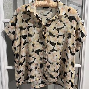 Topshop Floral Button-Up Square Blouse